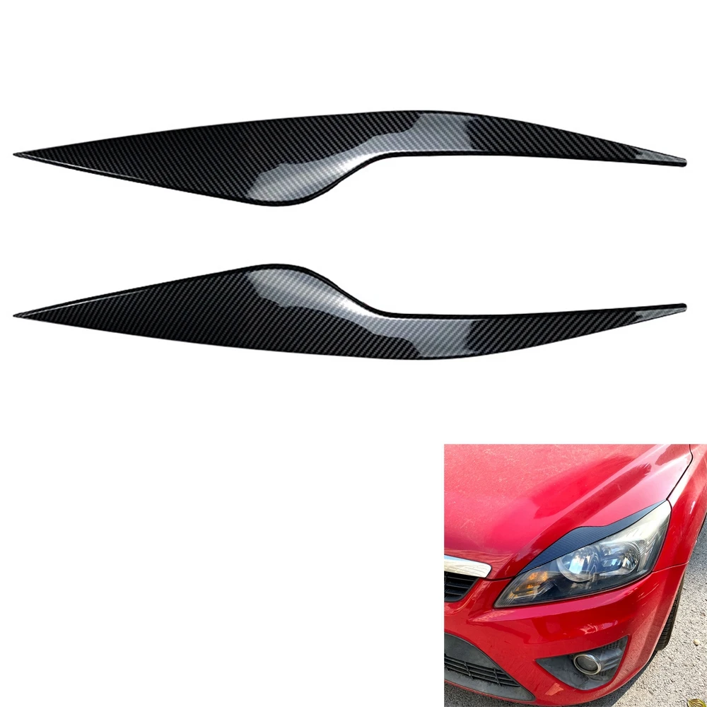 Car Carbon Fiber Headlights Eyebrows Eyelids Cover Eyelash Head Light Lamp Stickers for Ford Focus MK2.5 2008-2011