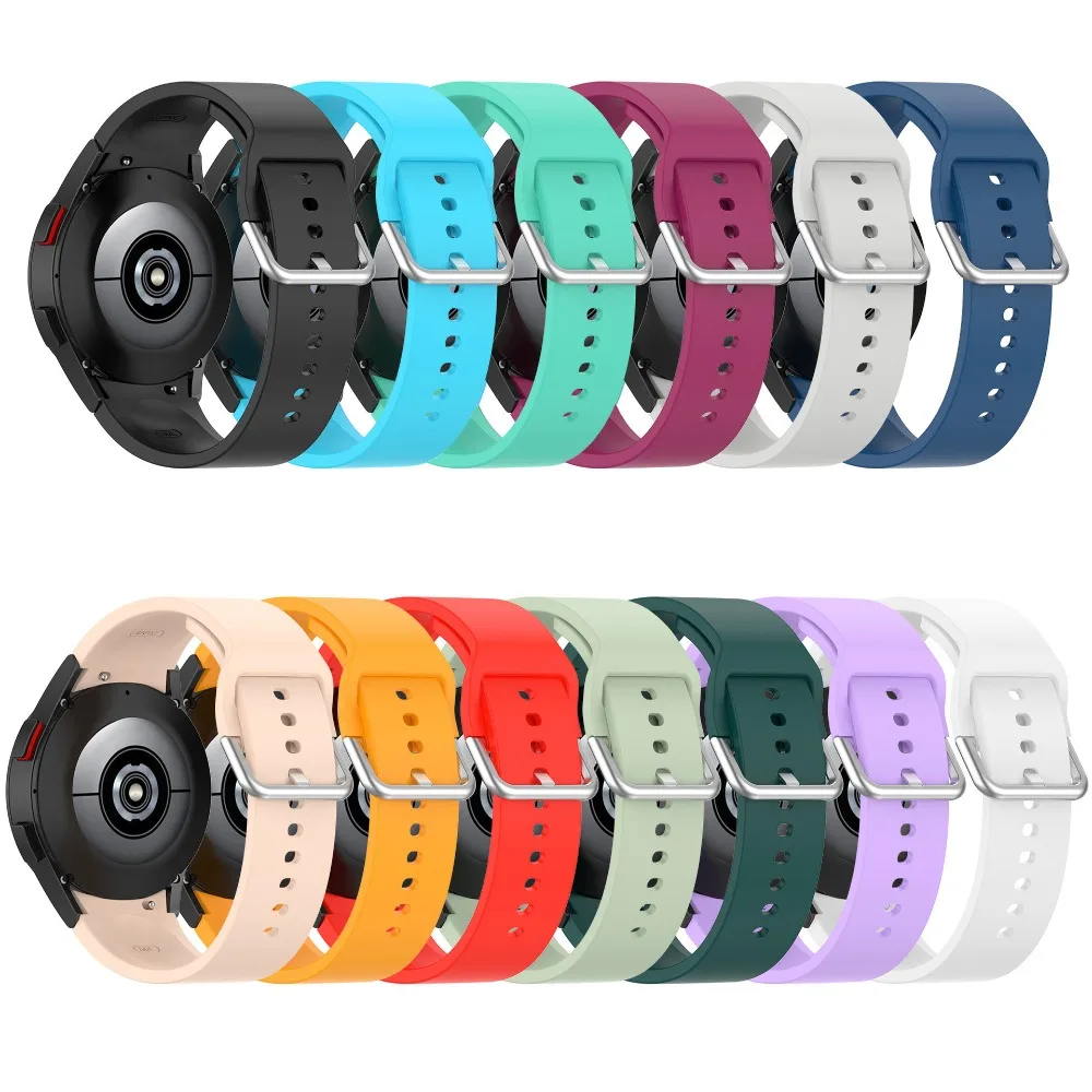 Silicone Watch Strap 20mm Replacement Bracelet Band Multi Colored Silver Round Buckle for Samsung Galaxy Watch 7/FE/6/5/5Pro/4