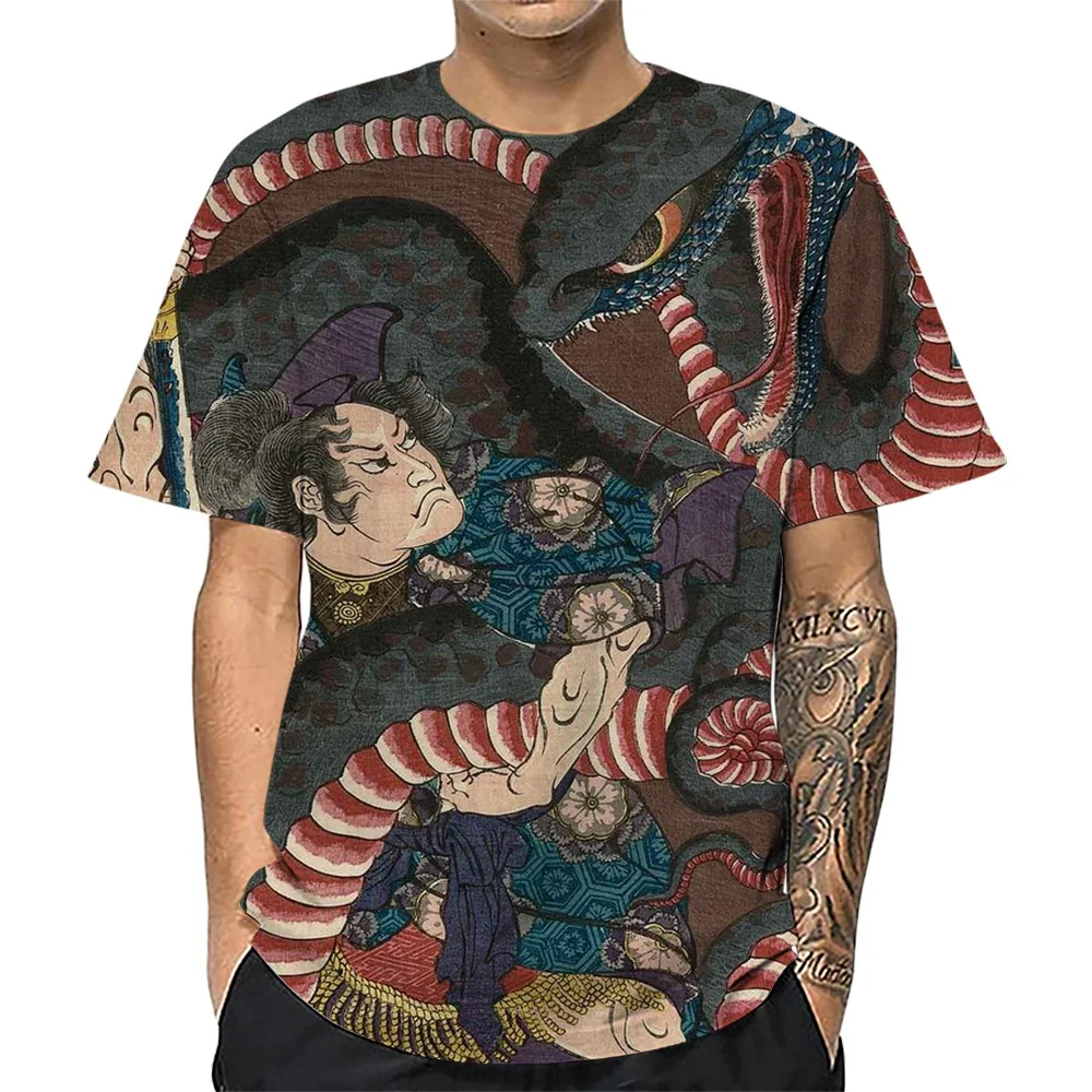 HX Fashion Mens T-shirts Koi lotus landscape painting 3D Printed Shirts Animals T-shirt Summer Short Sleeve Tees