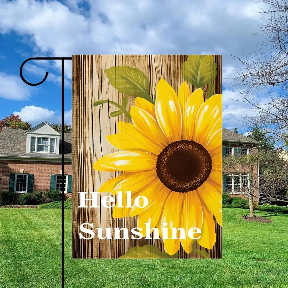 Gkyygk Welcome Garden Flag Hello Sunshine Sunflower 12x18 Inch Double Sided Small Burlap Banners Yard House Decor for Men Wo LLG