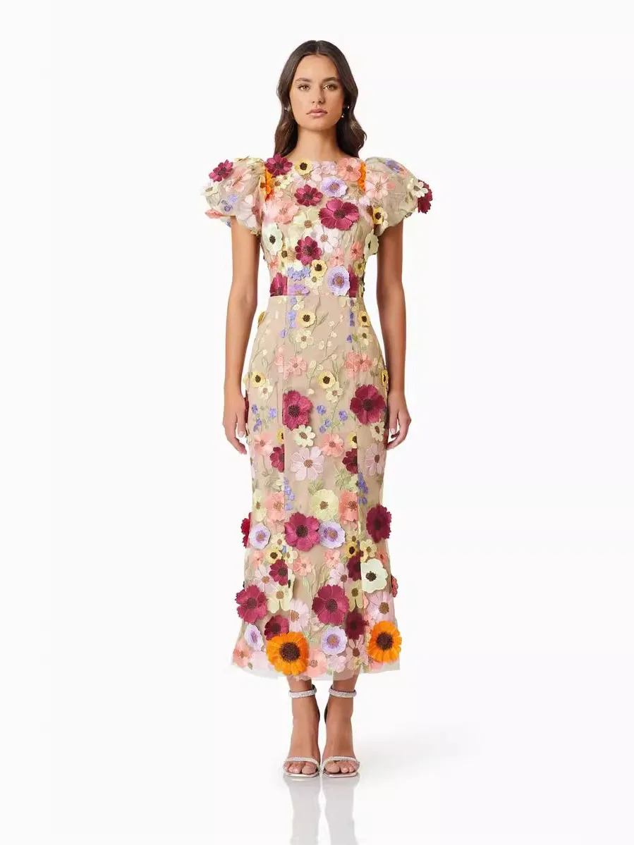 

Ele Floral Embellied Slim Fit Australian Brand New 24 Net Dr High Waist Zipper Closure Long Skirt Sexy Sle Polyest...