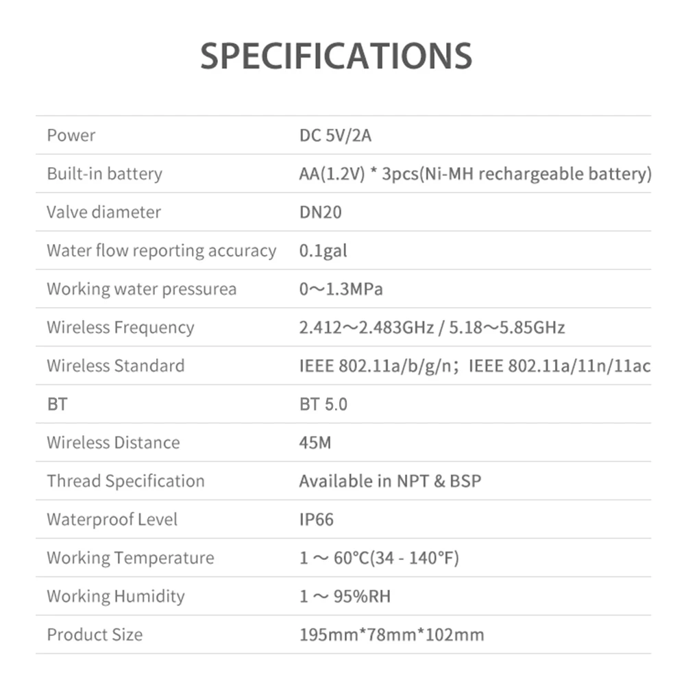 WiFi Water Flow Rate and Water Meter IP66 Waterproof Smart Water Valve DN20 Home Water Management Device LCD Display Shut On/Off