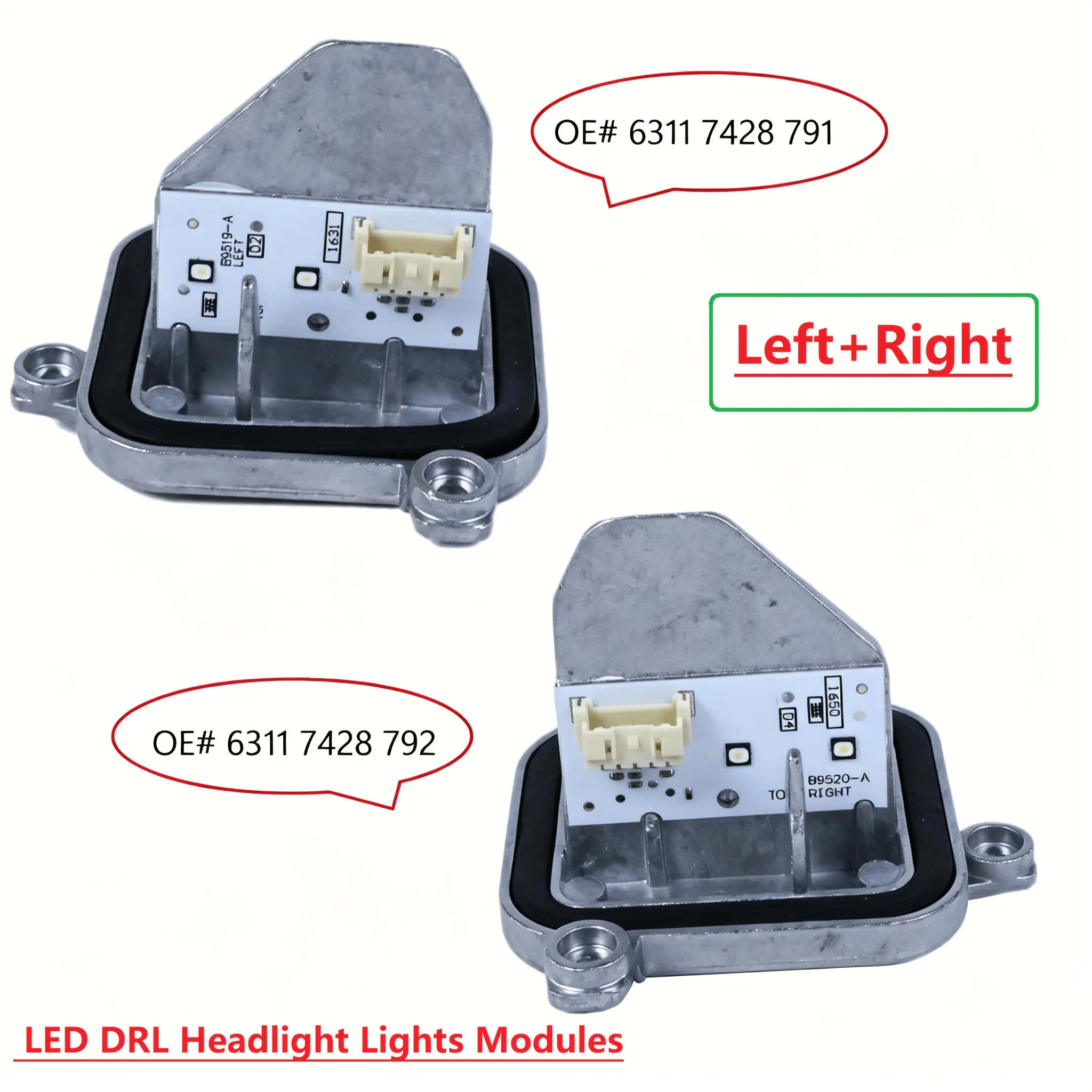 L/R LED DRL Headlight Lights Modules 63117428791, 63117428792 for BMW 18dx 18i 20d 20dX 20ix 25dX 25iX 28i 28iX X1 F48 2014-2019