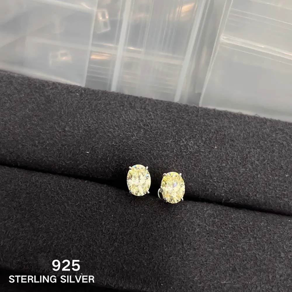 New Luxury Yellow Zircon 925 Silver Stud Earrings for Women Top Quality Stud Earrings Jewelry Anniversary Gift Wedding Jewelry