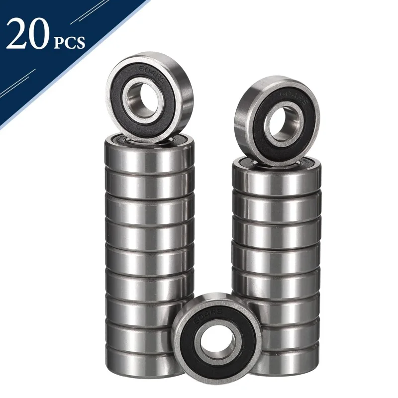 20pcs 604-2RS Deep Groove Ball Bearings, 4mm X 12mm X 4mm Miniature Bearings, Double Rubber Sealed Ball Bearings