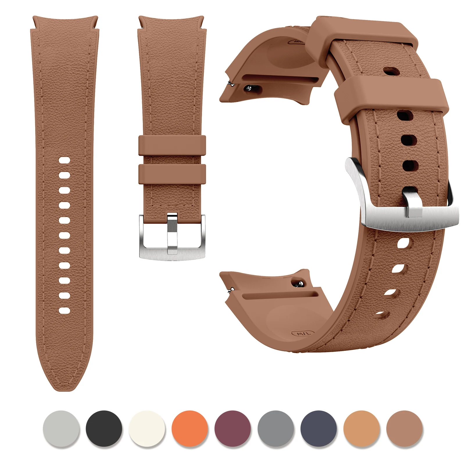 Pasek do zegarka z imitacją prawdziwej skóry do Samsung Galaxy Watch 7/FE/6/5/5pro/4 (40mm/44mm) Bezpieczna klamra do smartwatcha Klasyczny i trwały — zdjęcie produktu 5