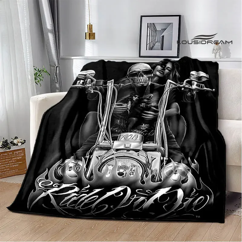 Retro skull motorcycle printed blankets Picnic blanket Flange Warm blanket Home travel blankets bed linings birthday gift