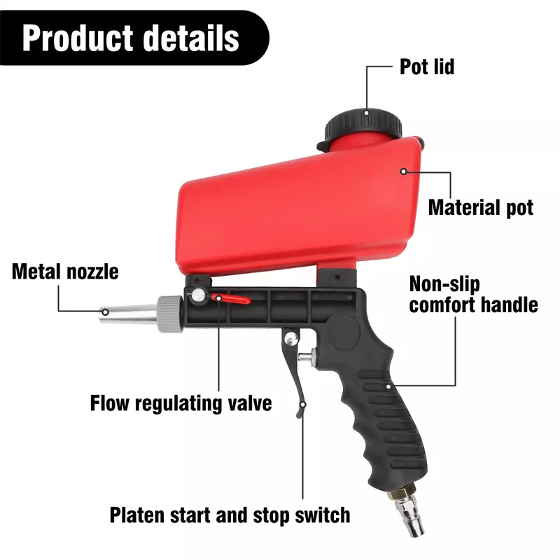 Imagem -02 - Pneumático Handheld Gravidade Blasting Gun Areia Blaster Paint Spray Machine Jateamento Contínuo 90psi