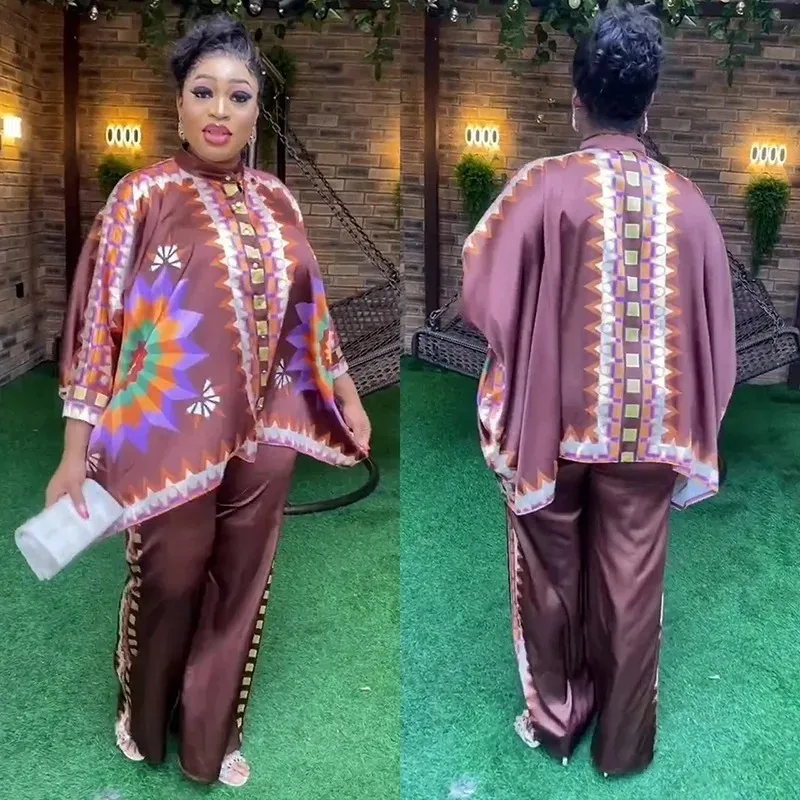 

2 Piece African Clothes for Women Outfits Summer African 3/4 Sleeve O-neck Print Top Pant Matching Sets Dashiki Africa Clothing