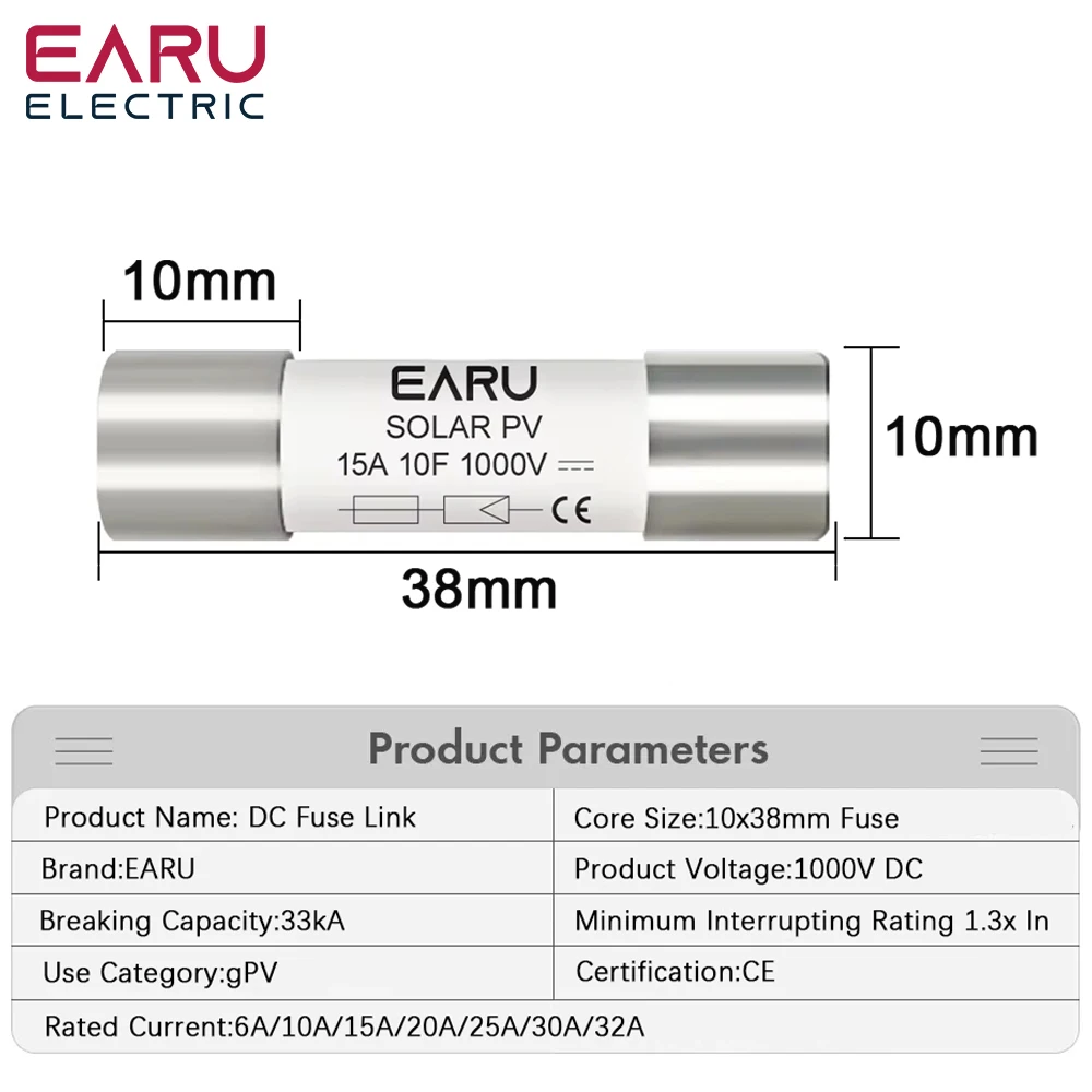 1/5/10/20/30PCS Solar DC 1000V PV Fuses 6A 10A 15A 20A 25A 30A 32A High Voltage for Solar System Short Circuit Protection gPV