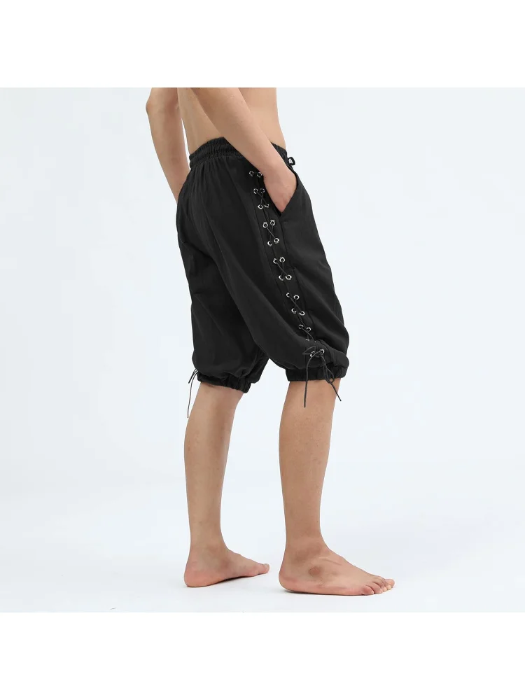 Men’s Pirate Shorts Medieval Viking Navigator Renaissance Banded Pants Gothic Linen Costume Shorts