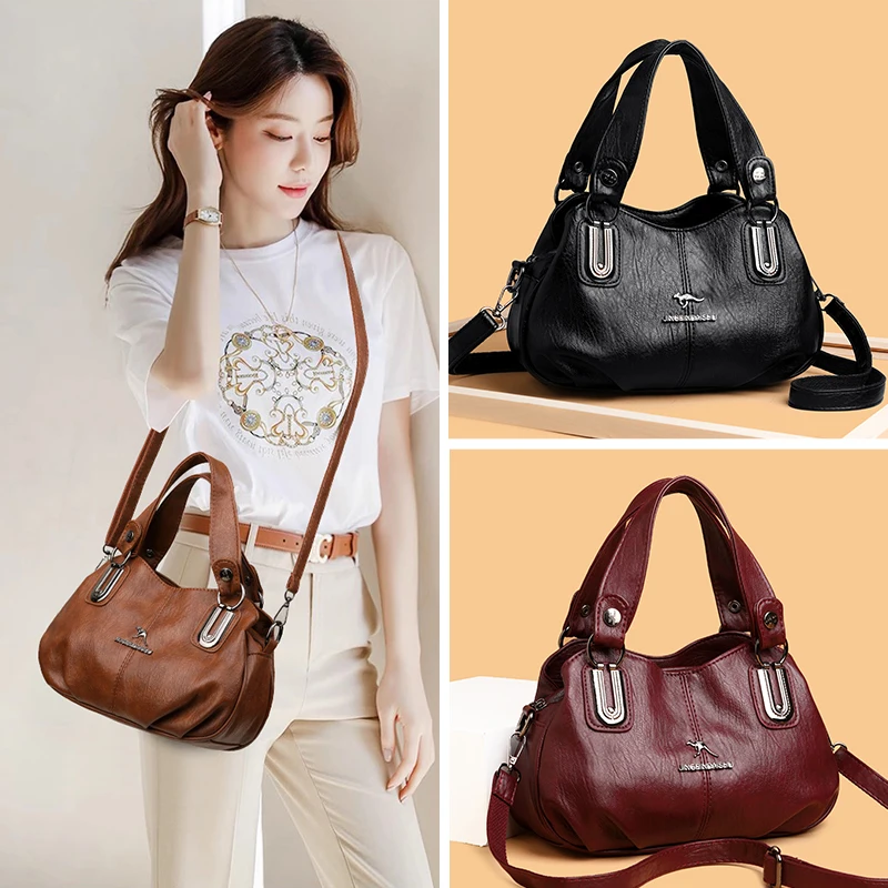 

Модная женская кожаная большая сумка, легкая повседневная сумка через плечо, однотонная сумка-кошелек для путешествий и повседневного использования