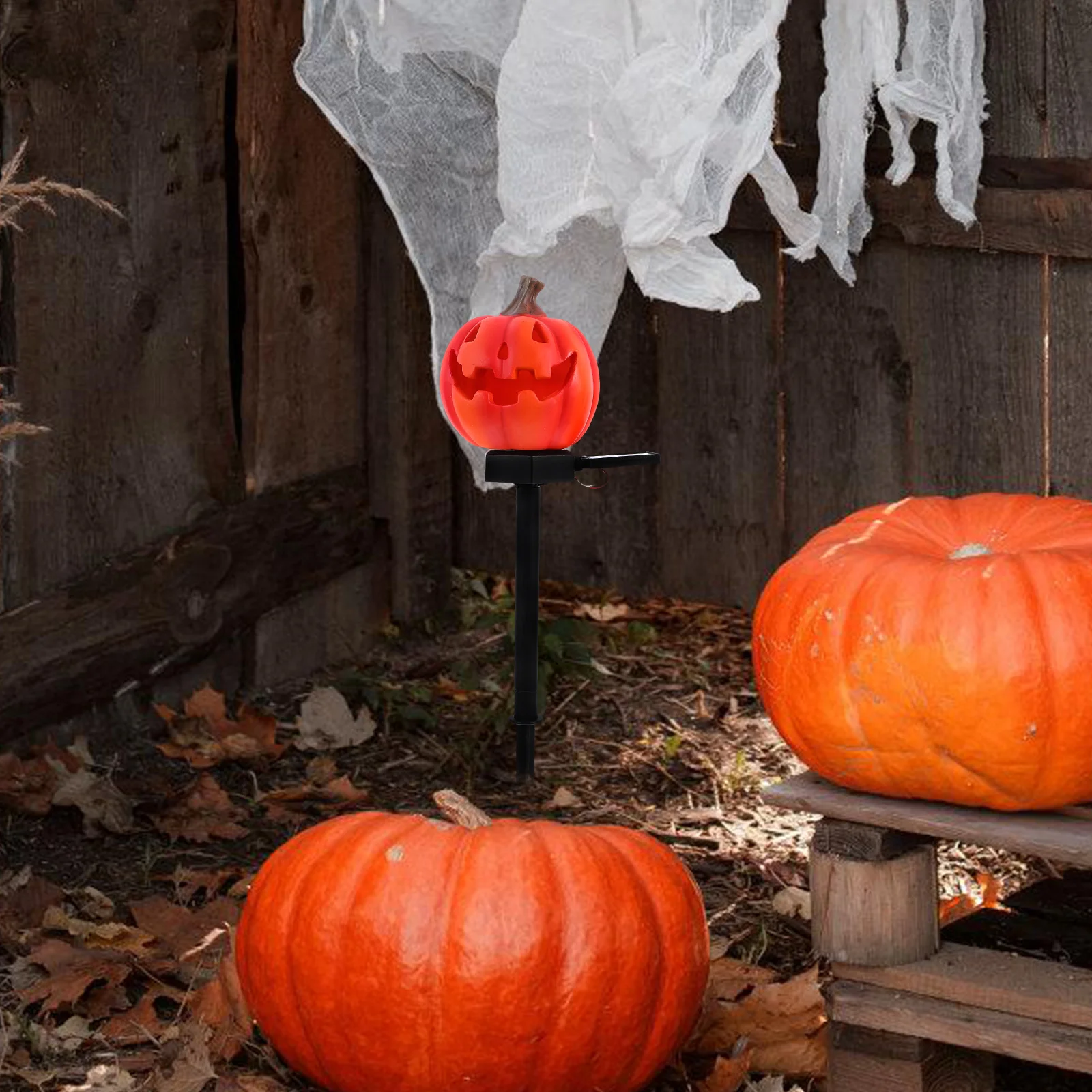 

2pcs Powered Pumpkin Garden Stake Lights Halloween Outdoor Decor Solar Lawn Pathway Lights Ghost Lamp For Yard Fence Walkway