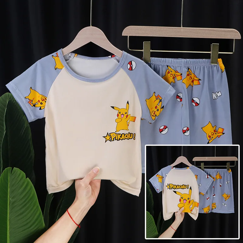 Summer Boys Thin Cartoon Short Sleeved Pajamas for Home Wear Girls Set Elementary School Air Conditioning Clothing