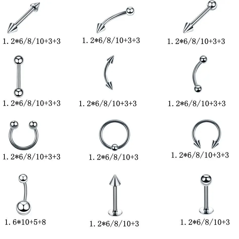 Body Piercing Jewelry 14G Stainless Steel Nose Ear Belly Lip Tongue Ring Captive Bead Eyebrow Bar Piercing Lot Jewelry for Sexy