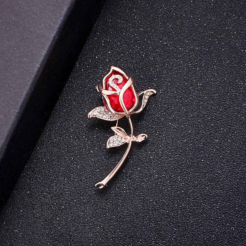 Fashion Flower Roses Crystal Brooch Pin Buckle Pave CZ Zircon Red Blue Pink Brooch For Women Charm Decoration Trendy