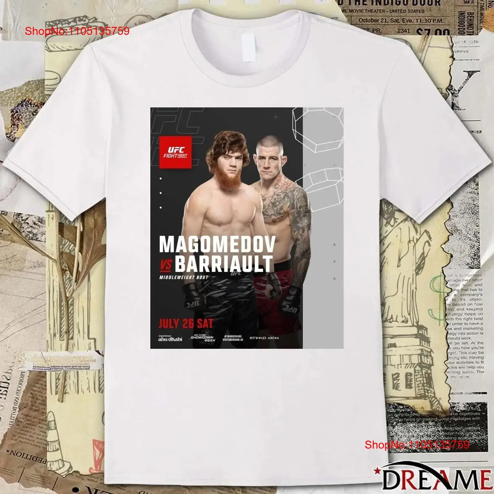 FN Sharabutdin Magomedov Vs Marc André Barriault Middleweight Bout Sat t shirt vintage Washed streetwear fashion Comfortable