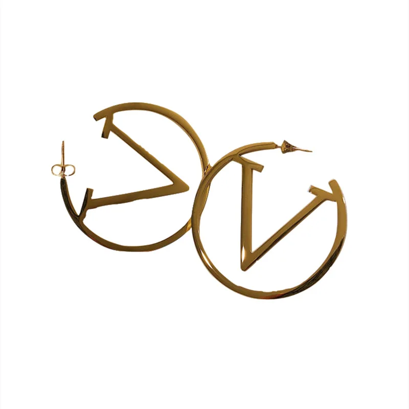 Luxury Brand Exaggerate Geometric Hollow Letter V Dangle Earrings for Women Personality Stainless Steel Korea Jewelry Fastness