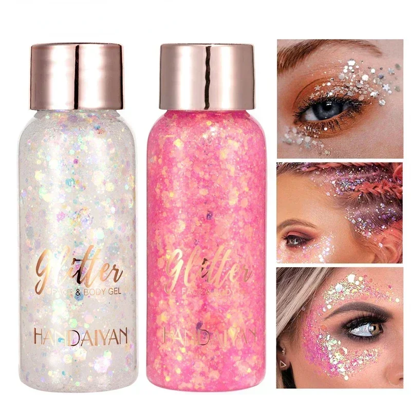 Multifunctional Eye Glitter Nail Hair Body Face Glitter Gel Art Flash Loose Sequins Cream With Smear Spoon Festival Glitter Deco