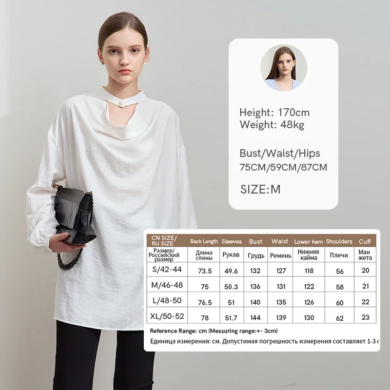 Amii Minimalist Solid Color Loose Mid Long Neck Lyocell Shirt 2025 Spring New Split Pearl Buckle Long Sleeve Casual Top 12551024