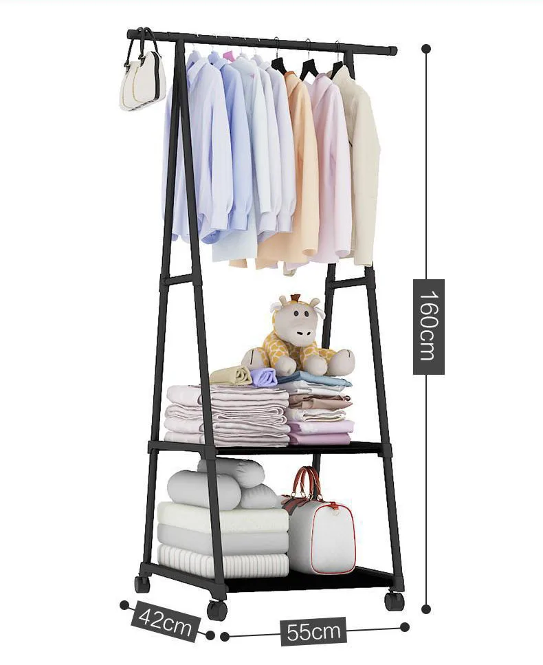 Removable Metal Coat Rack Multi-layer Clothes Storage Rack with Wheels Household Clothes Drying Rackspromote sales