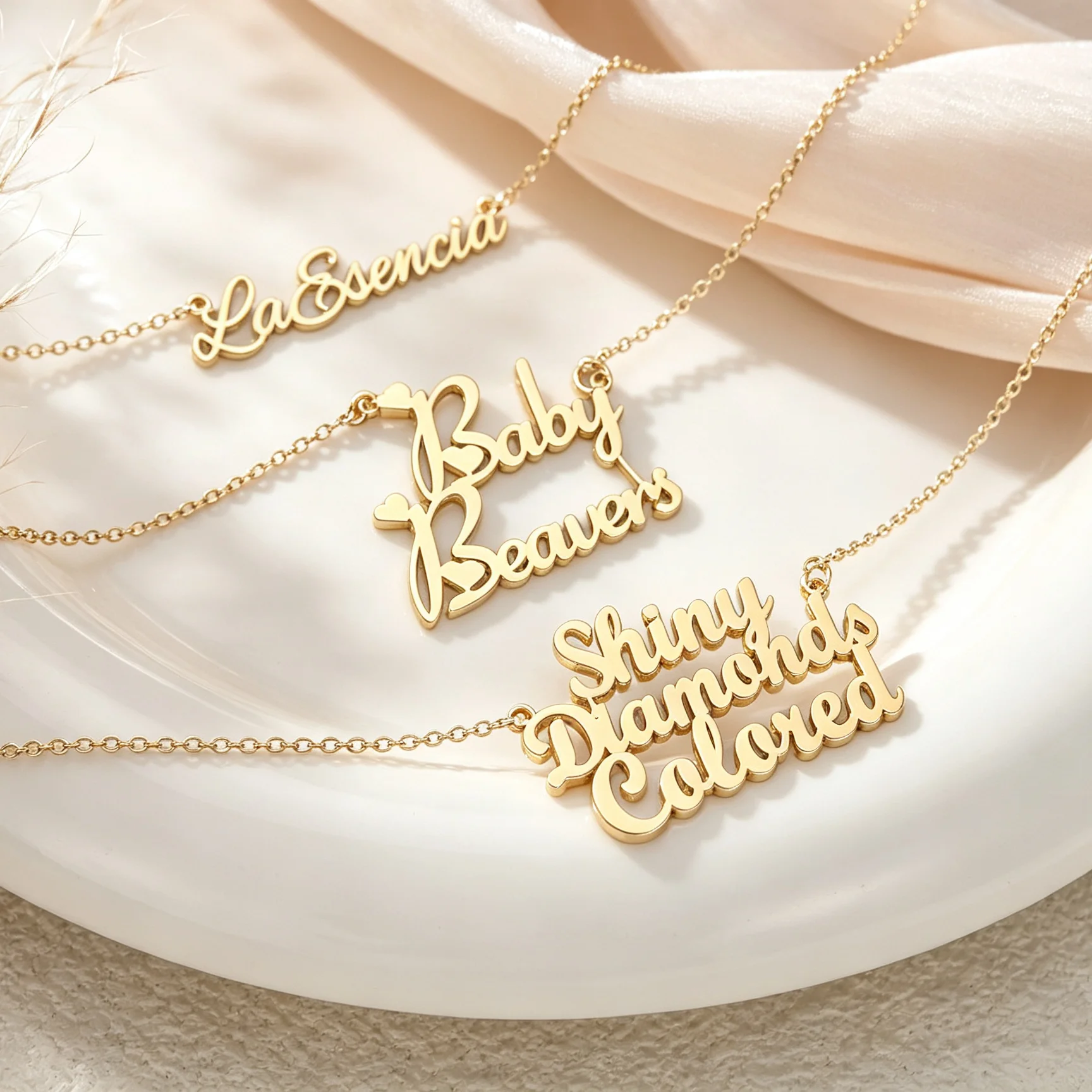 Custom 1-3 Names Cursive Necklace Stainless Steel Hollow Script 18K Gold Plated Rose Gold Luxury High End Women Collarbone Chain