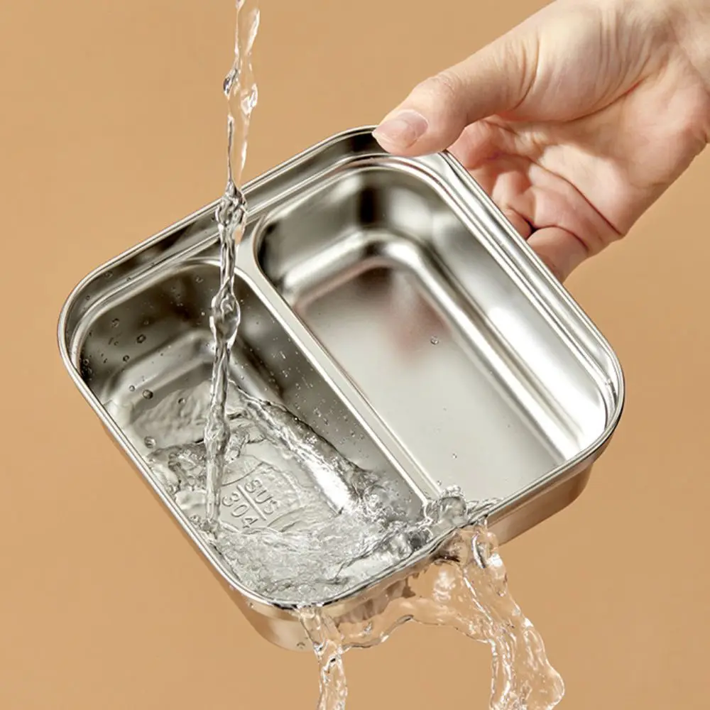 

Portable Square Stainless Steel Lunch Box Leak Proof Stackable Salad Box 1/2 Grids Food Storage Container Students