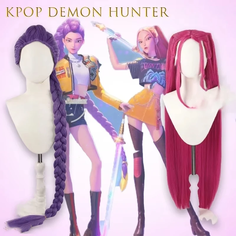 

Новый 2025 Kpop Mira Zoey Rumi Demon Hunter, парик для косплея, розовые, синие синтетические волосы с верхом на коже головы для аниме, костюм группы ведьмы