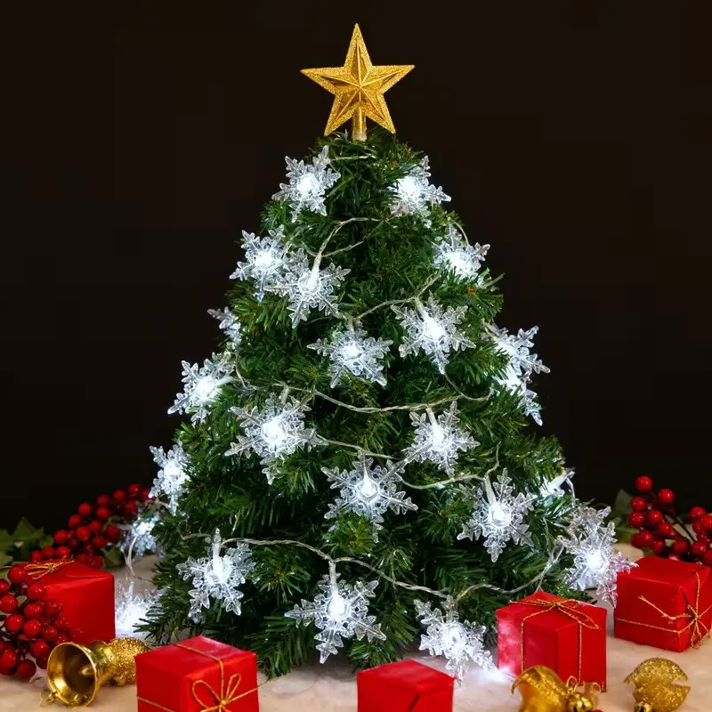 LED Snowflake Christmas Decoration String Lights,Battery Powered Warm White Fairy Lights for Xmas Tree Winter Window