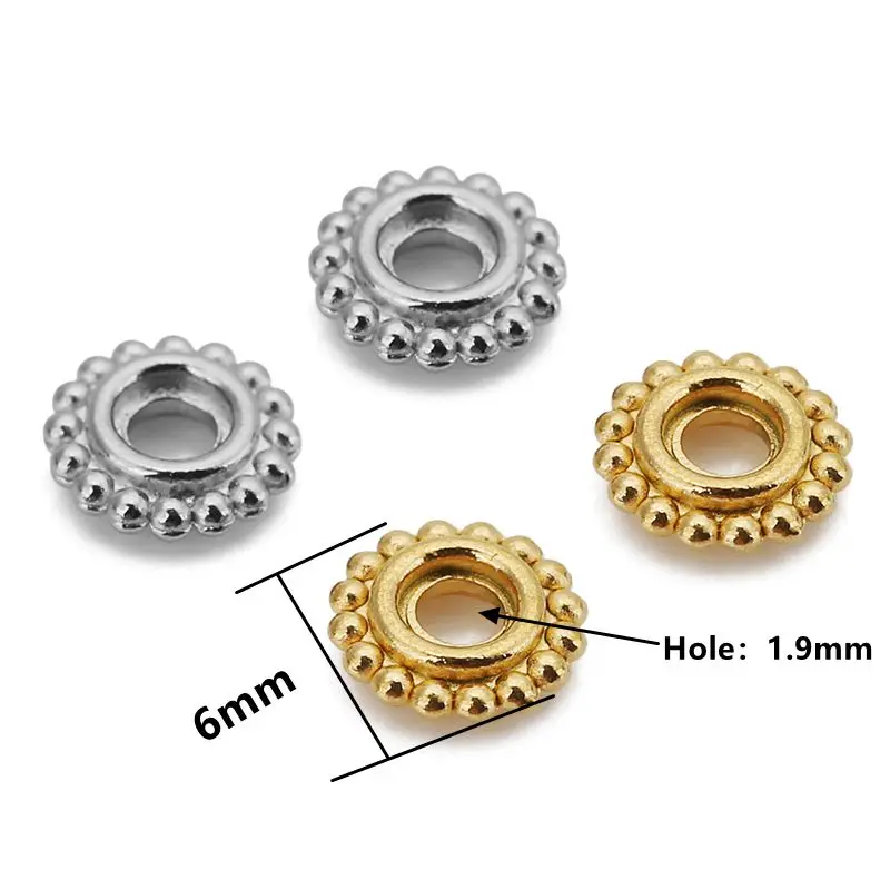 20pcs/lot 6mm Stainless Steel Gold Color Round Spacer Beads Small Flower Charms for DIY Bracelet Necklace Spacer Jewelry Making