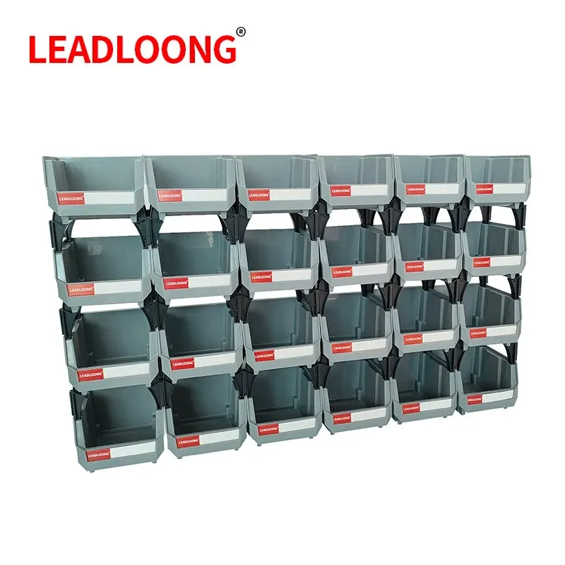 LEADLOONG Parts Bin 6/24pcs 13.5x10.5x7.6cm/5x4*3inch Gray Stackable Plastic Garage Tool Storage Box Container Organizer Bin