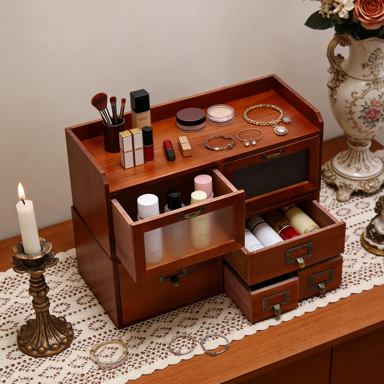 

Desktop Organizing Cabinet,6-Drawer Wooden Desktop Storage Box,Office Supplies Organizer Chest,Vintage Drawer Organizer for Desk