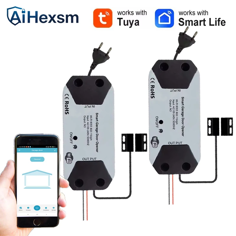 EU Plug WiFi Remote Switch Garage Door Controller Tuya APP Smart Door Opener Work with Alexa Google Home Smart Life APP Control