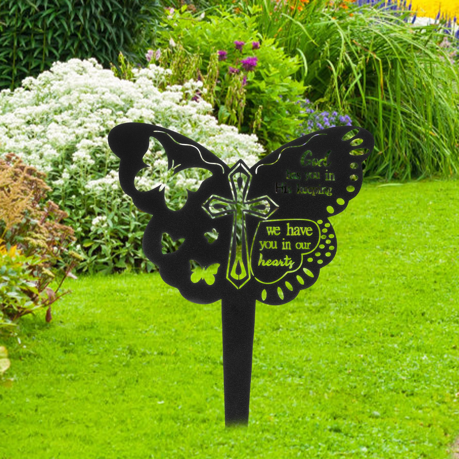 

Handmade Black Butterfly Memorial Stake Cemetery Graveyard Decorative Marker Rustic Iron Garden Yard Ornament