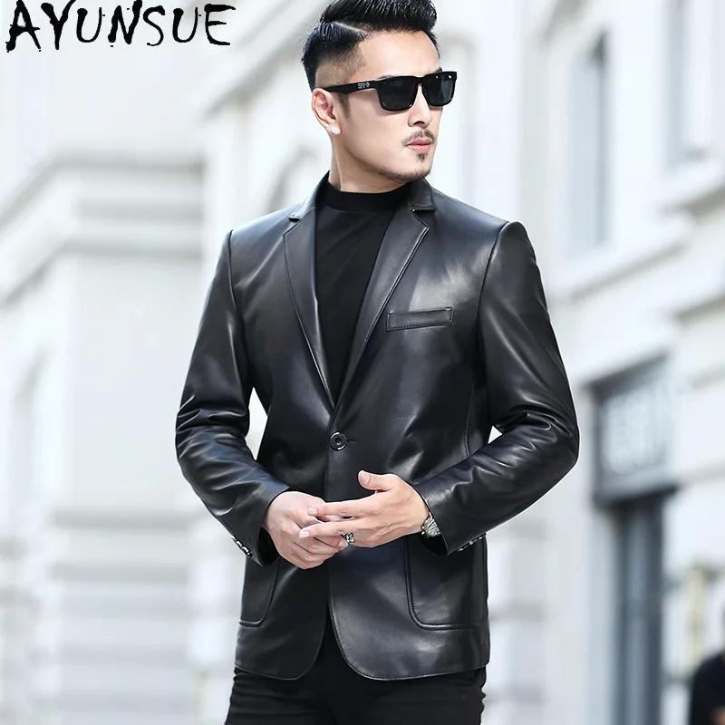 

AYUNSUE Genuine Leather Jacket Men 2025 Spring Autumn Coat Mens Clothes Busines Casual Coats Suit Collar Jaqueta Couro Slim Fit