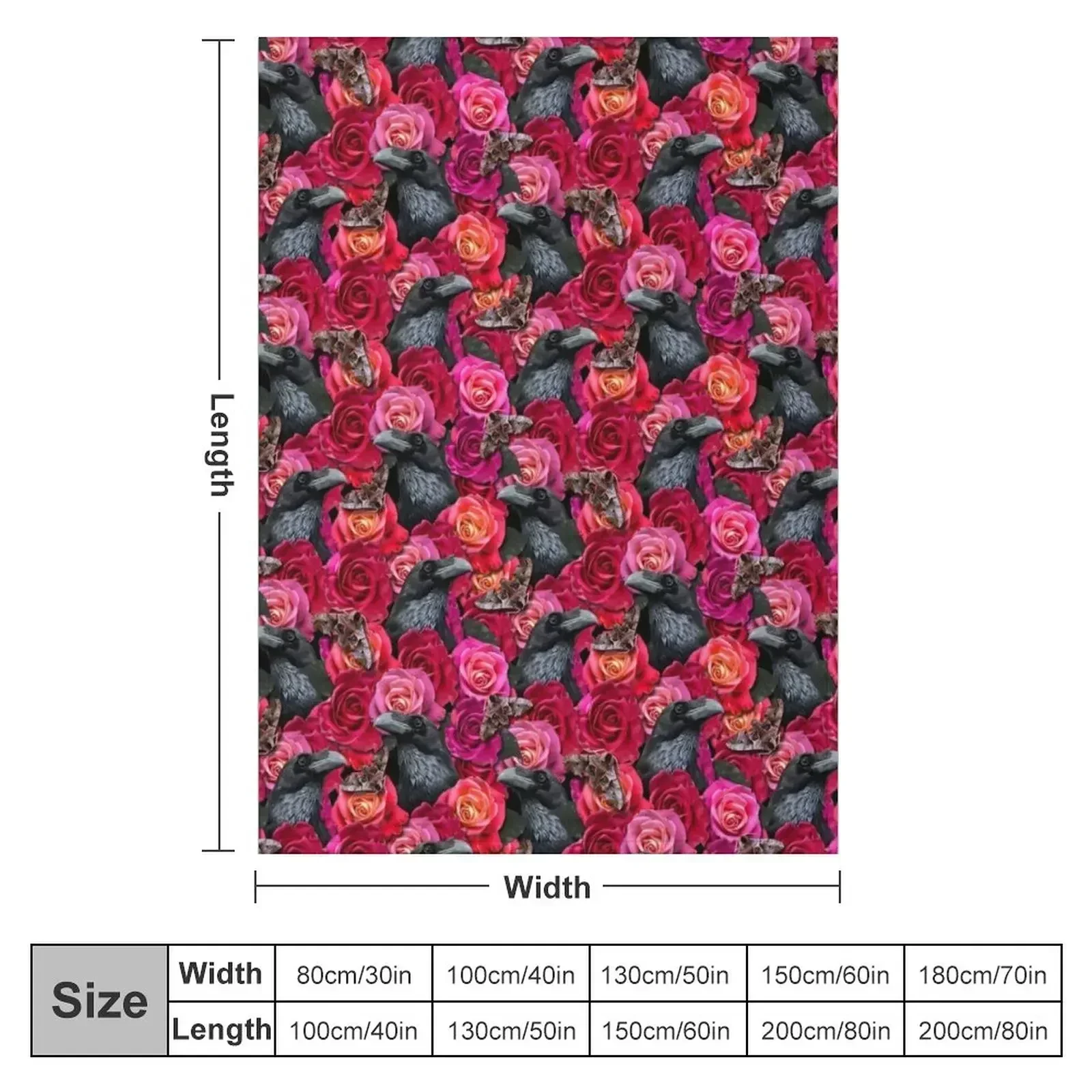 Raven Evermore with Roses and Hawkmoths Gothic Pattern by Moose Disco Throw Blanket