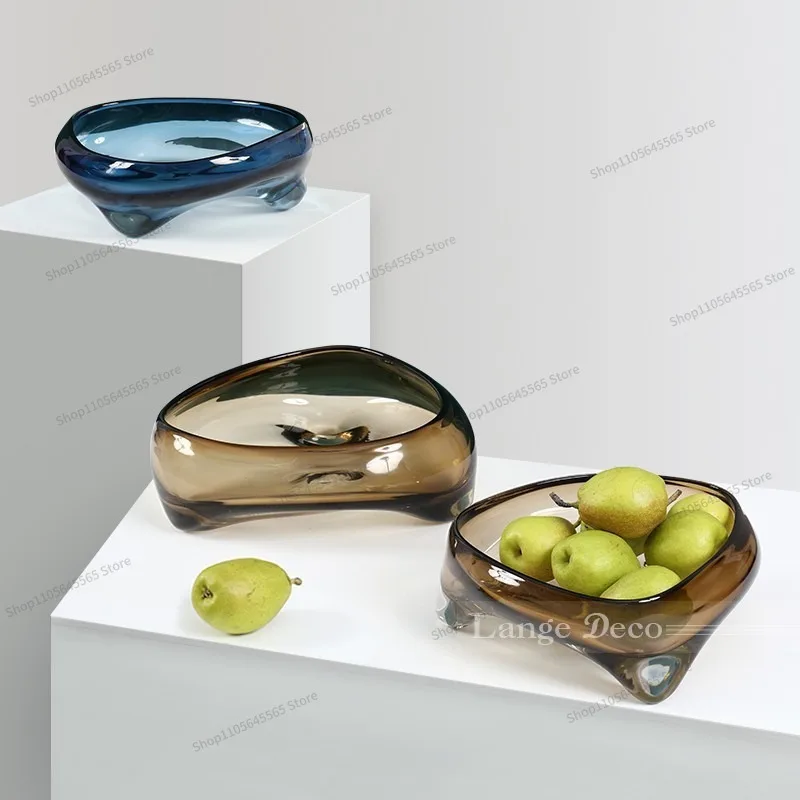 For creative triangular transparent glass fruit plate sample room soft decoration jewelry desktop storage fruit pot ornament