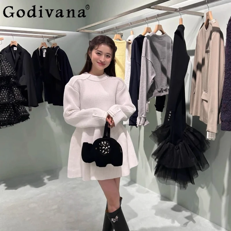 

Japanese Style Sweet Knitted Dresses Autumn and Winter New Girls Women's Slim Fit Elegant Fashion Long Sleeve Knitted Pullover
