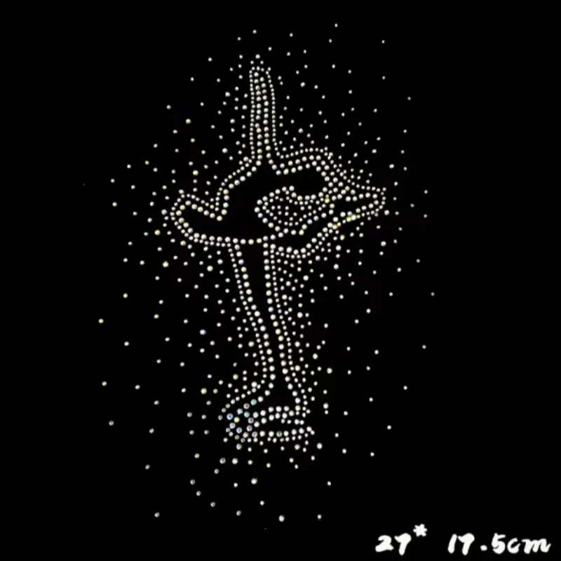 2PC/Dancer Girl Rhinestone Glitter Sweat Iron on Transfer Hot Fix Rhinestone Motif for Shirt Sparkling Clothing Decoration