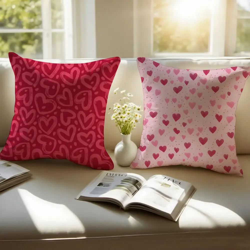 Sweet Graphic P-Pink Love Cushion Cover Pillowcase Anti-dustmite Invisible Zipper Short Plush Sofa Cushion