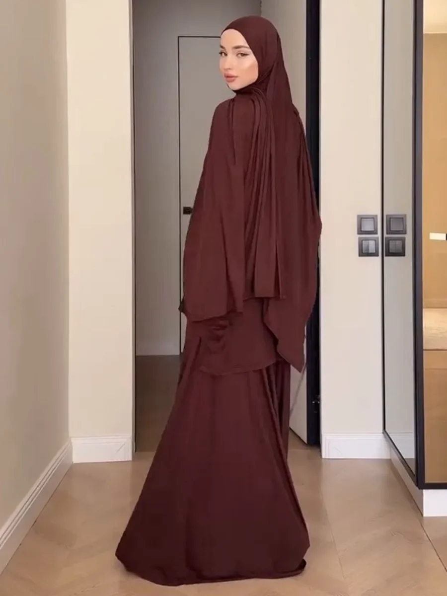 Dwuczęściowy Zestaw Muzułmański Damski Koszula Spódnica Garnitury Bez Chusty Ramadan Maroko Dubaj Abaje Islam Stroje Dżalabija Muzułmański Komplet