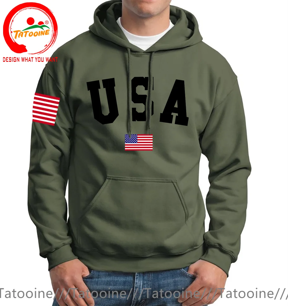 Capital USA And Flag Of The United States Men Sweatshirt Japan Anime Clothes Autumn Loose Hoodies Fashion Pocket Warm Pullovers