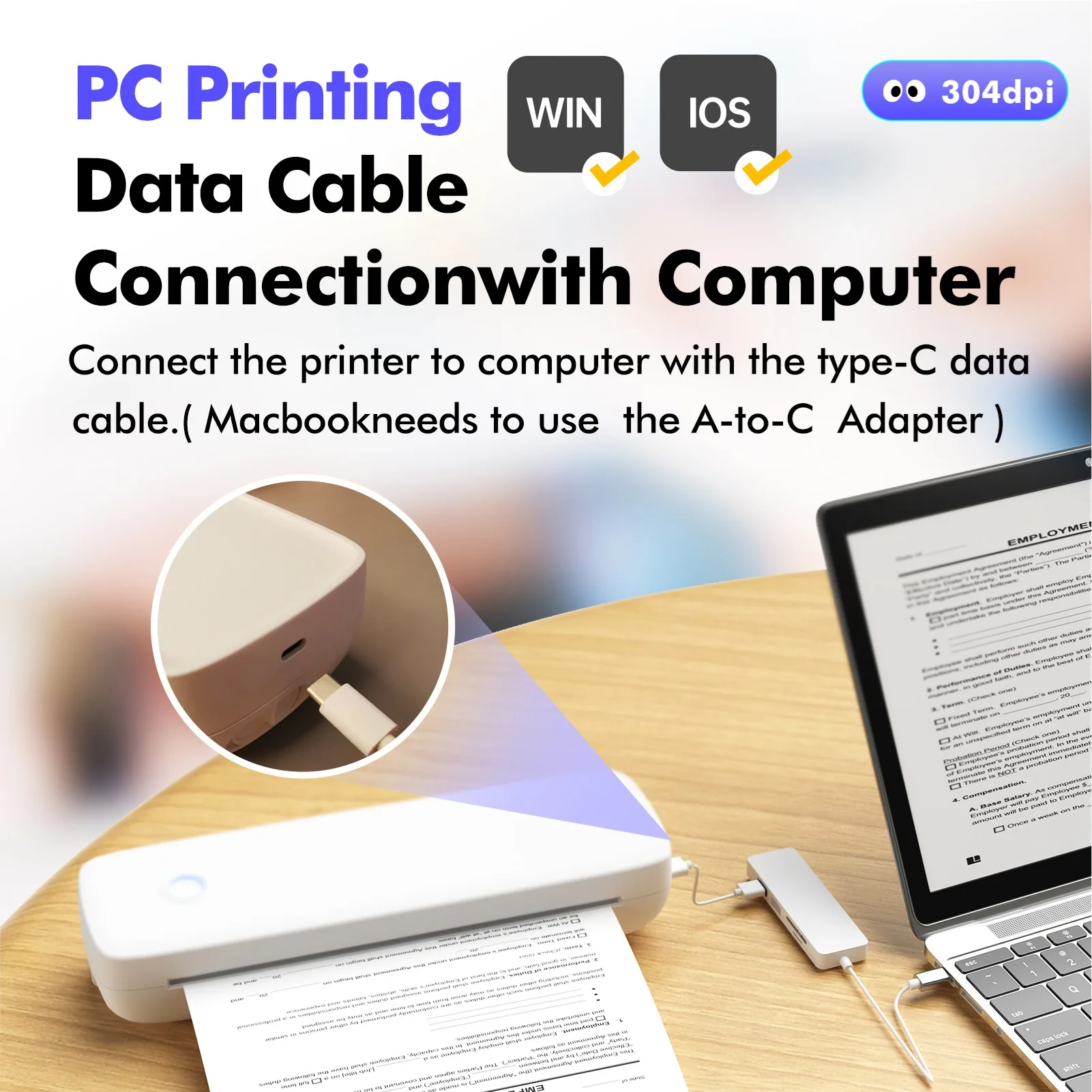 Portable Thermal Transfer Printer Wireless&amp USB Connect with Mobile Computer