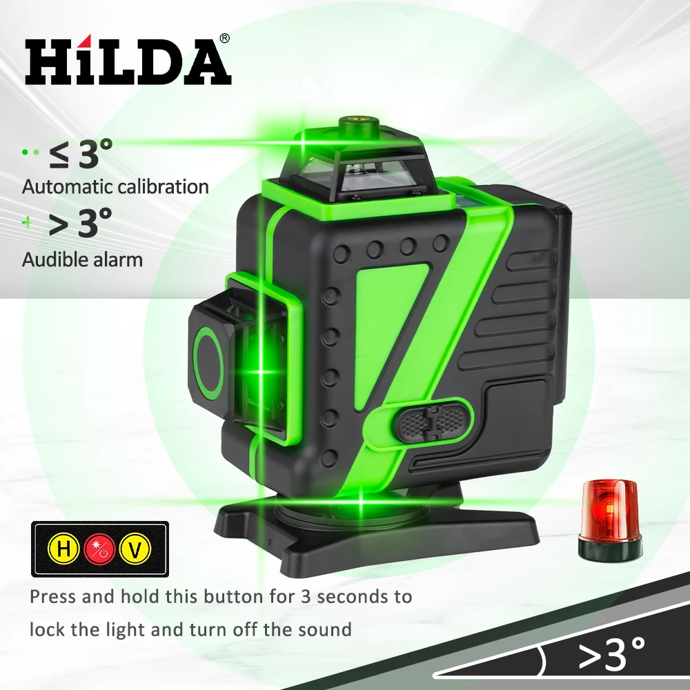 HILDA 3D/4D 12/16 Lines Laser Level Level Self-Leveling 360 Horizontal And Vertical Cross Super Powerful Green Laser Level