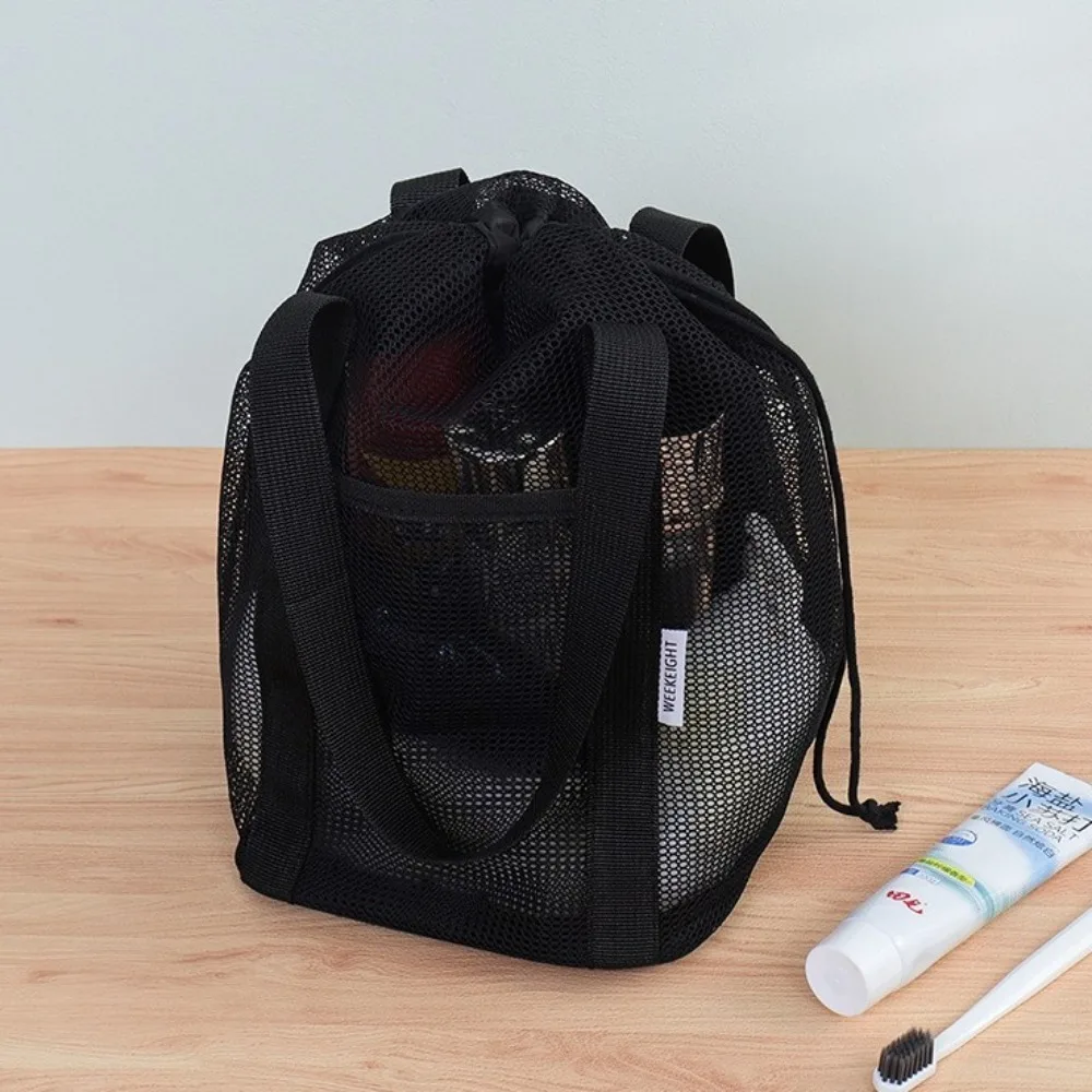 New Portable Handbag Mesh Large Capacity Mesh Wash Bag Shopping Tote Outdoor