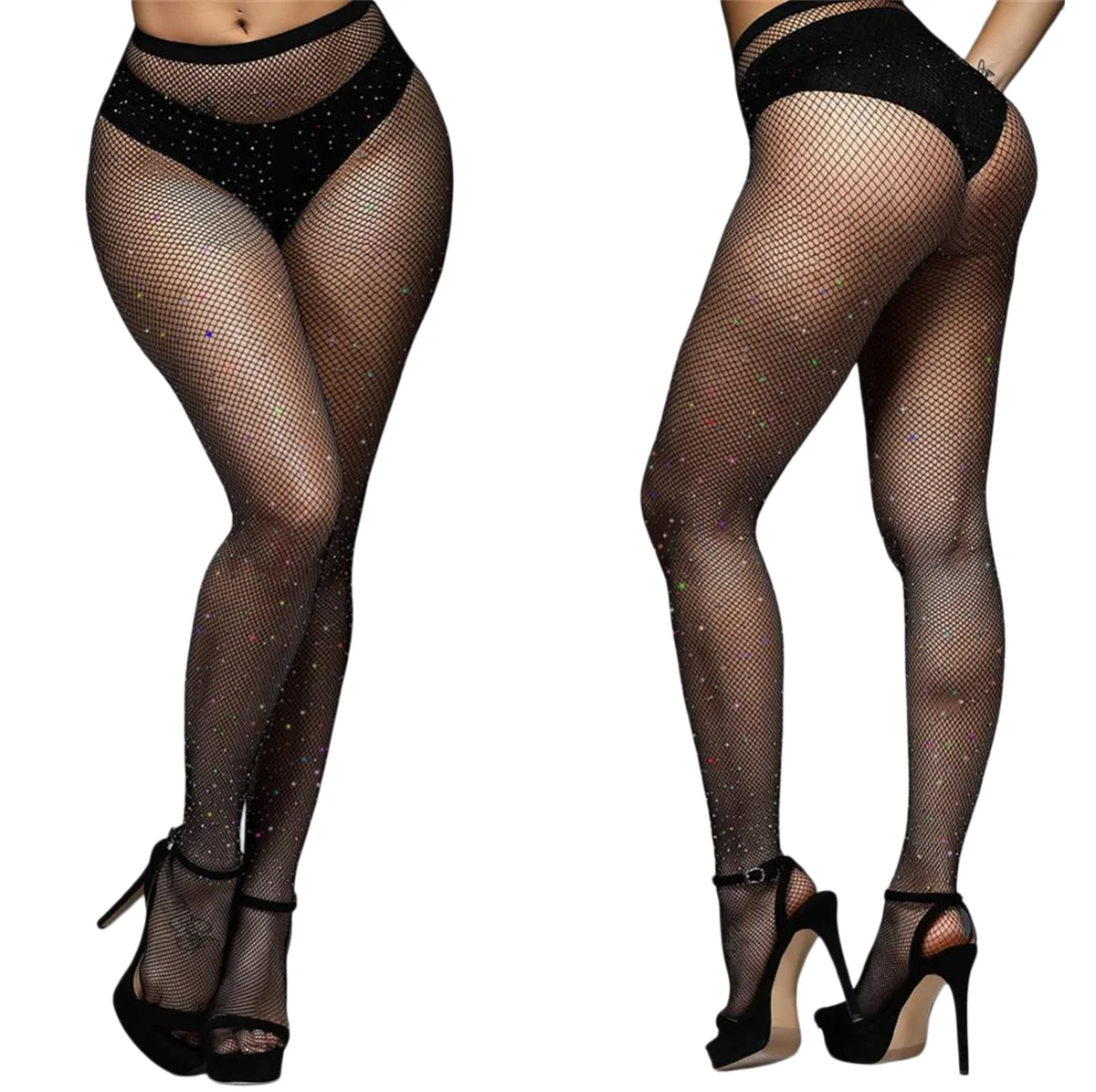 Crystal Mesh Fabric - Kadınlar İçin Rhinestone Balık Ağı Çorapları,