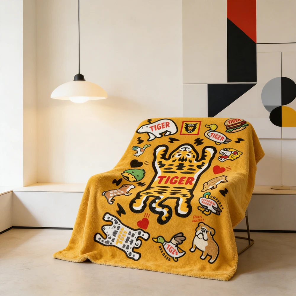 Vintage Cartoon Tiger Animal Art Pattern Ultra Soft Warm Cozy Fluffy Throw Blanket for Living Room Bedroom Home Decor