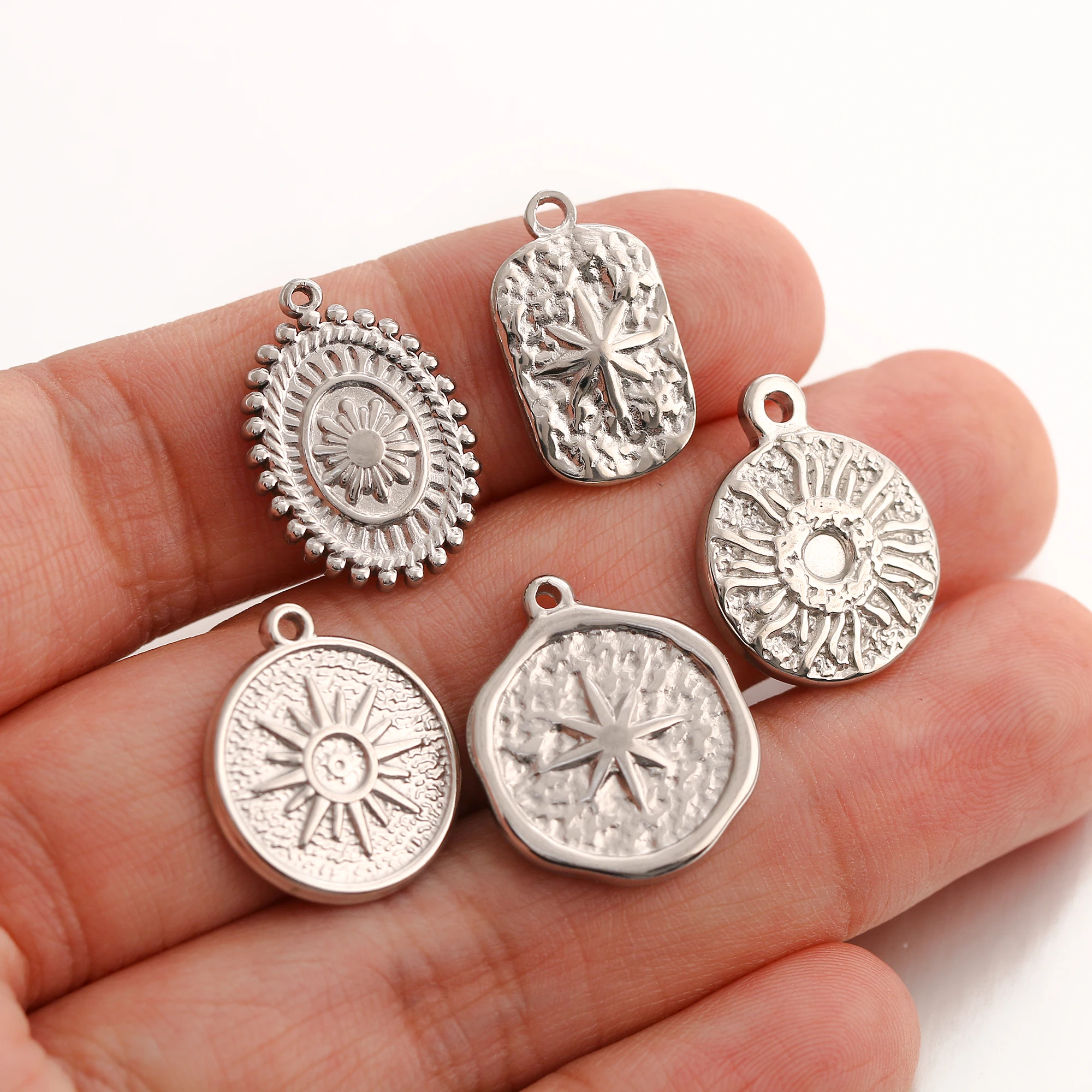 3 Stück Vintage Sonne/Stern/Erde Sonne Charm 3D Prägung Sunburst Edelstahl Anhänger DIY Armband Halskette Erkenntnisse Schmuckherstellung – Detail 8