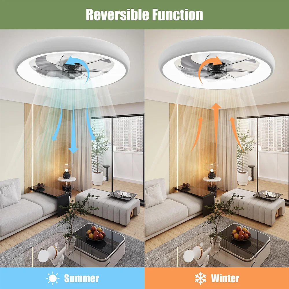 Modern Smart LED Ceiling Fan with Light 20-Inch 6-Speed  Remote Control Dimmable 110-220V 2-Year Warranty