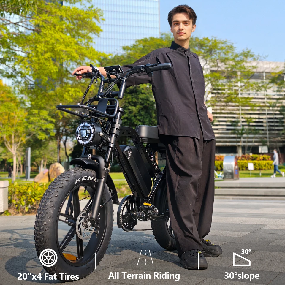 X80Pro Adult Electric Bike, Urban City E-Bike | 48V/15Ah Battery, 1000W Motor, 50-60KM Range | 20-inch Fat Tires, 7-Speed ​​Gear, Front and Rear Suspension, Hydraulic Disc Brakes | Suitable for Mountain, Snow, and Beach Rides | All-Terrain Off-Road E-Bike image 6
